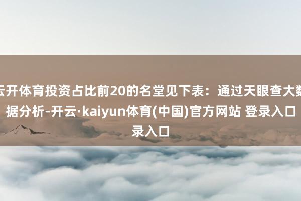 云开体育投资占比前20的名堂见下表：通过天眼查大数据分析-开云·kaiyun体育(中国)官方网站 登录入口